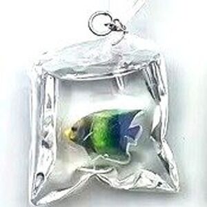 Boutique Fish in a Bag Necklace 18" Black Leather Cord Resin Pendant New